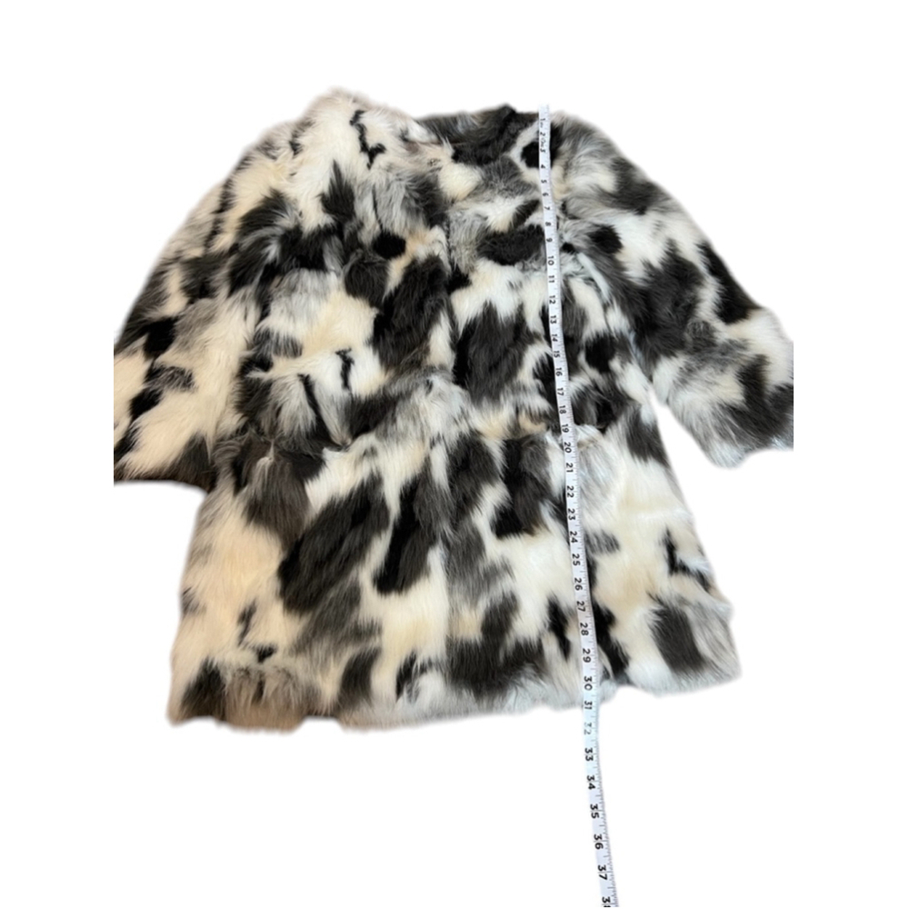 BEBE Black & White Faux Fur Cropped Sleeve Snap Button Mid Length Jacket Coat S - Picture 8 of 12